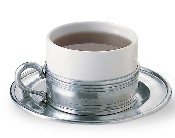 Cappuccino Cup & Pewter Saucer - Set of 2