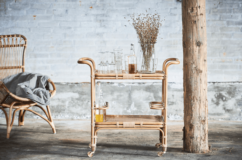 Carlo Rattan Bar Cart - Sika Design - Tables + Desks - Antique - HORNE