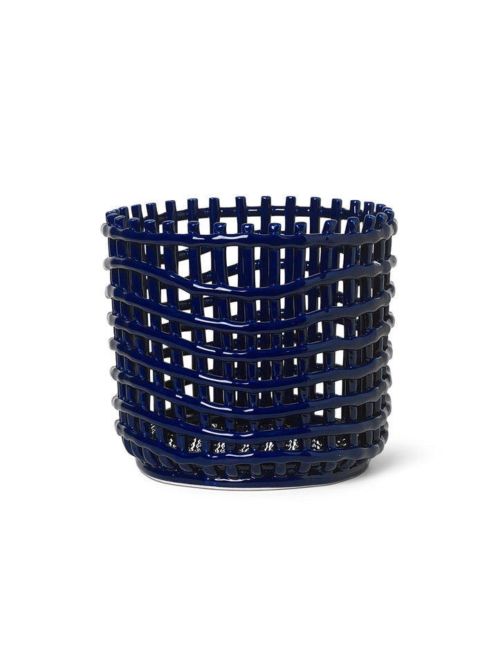 Ceramic Basket - Ferm Living - Storage + Organization - Large - Blue - HORNE