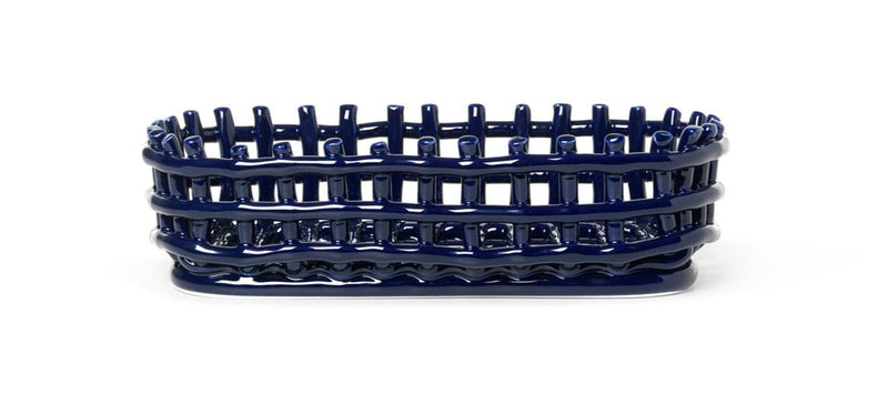 Ceramic Basket - Ferm Living - Storage + Organization - Oval - Blue - HORNE