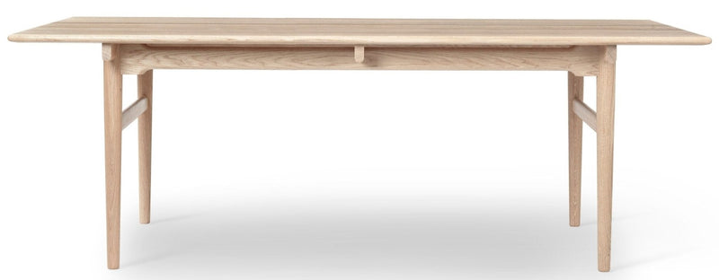 Close-up of table corner and leg joints, highlighting wood grain and joinery.