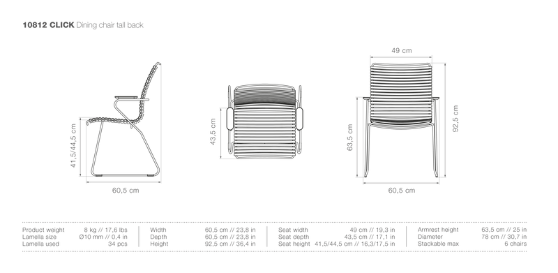 CLICK Outdoor Dining Chair w/Armrests - Tall Back - HOUE - Outdoor Furniture - Pine Green - HORNE