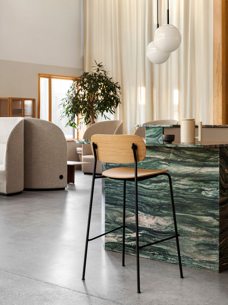 Co Bar Chair - Upholstered Seat - Audo Copenhagen - Chairs - Black Frame/ Natural Oak Back/ Audo Boucle 02 (Beige) - HORNE