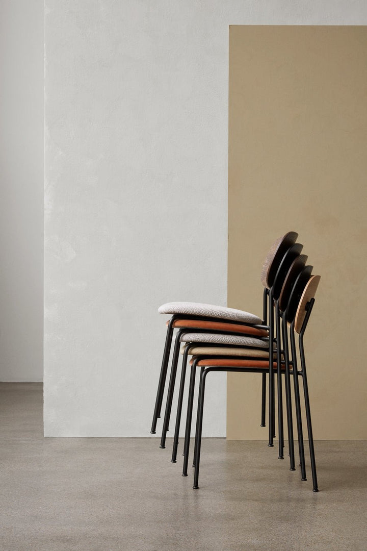 Co Dining Chair - Partially Upholstered - No Armrests - Audo Copenhagen - Chairs - Chrome Frame/ Natural Oak Back/ Audo Boucle 02 (Beige) - HORNE