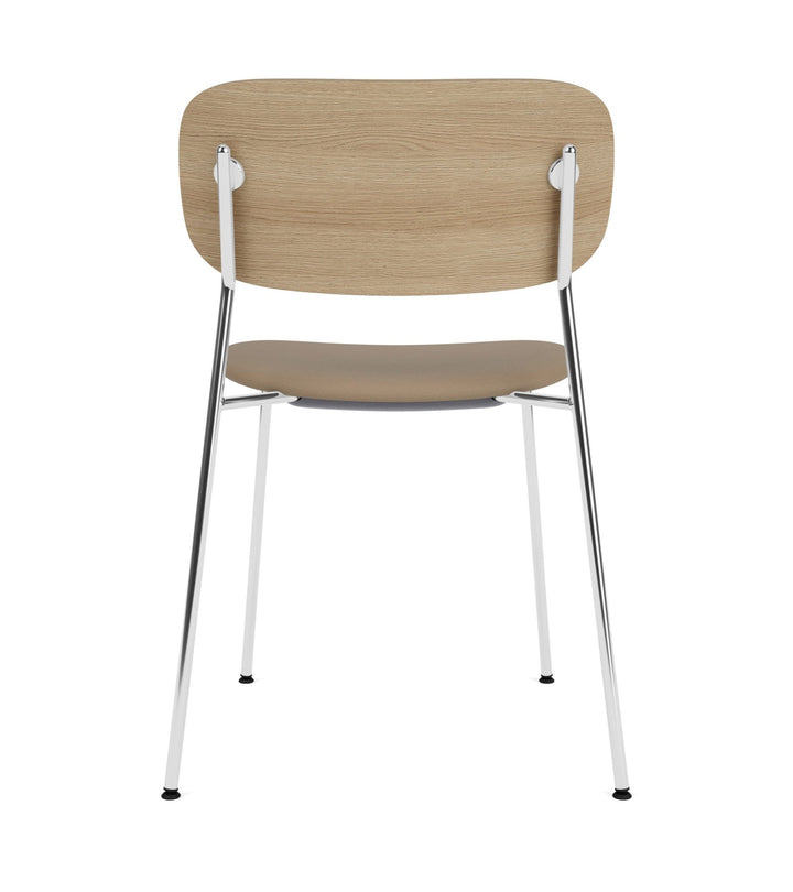 Co Dining Chair - Partially Upholstered - No Armrests - Audo Copenhagen - Chairs - Chrome Frame/ Natural Oak Back/ Sierra Leather 1611 (Stone) - HORNE