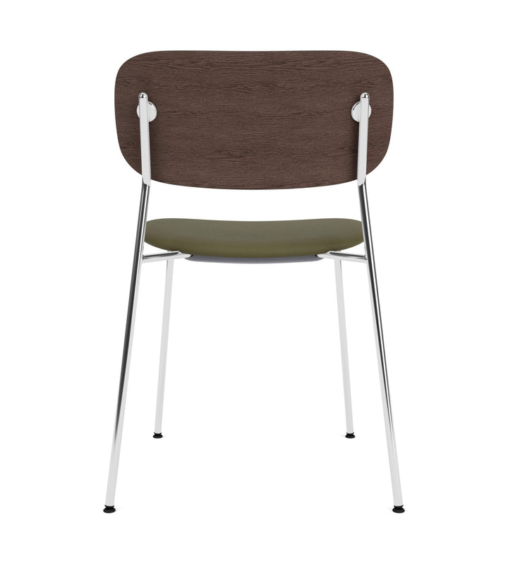 Co Dining Chair - Partially Upholstered - No Armrests - Audo Copenhagen - Chairs - Chrome Frame/ Dark Stained Oak Back/ Sierra Leather 0441 (Army) - HORNE