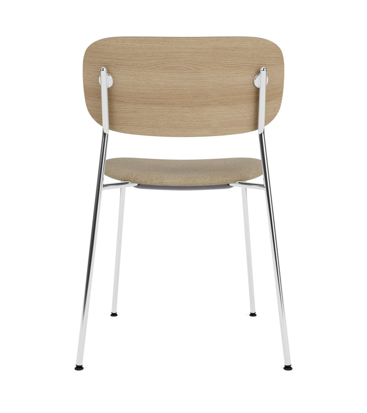 Co Dining Chair - Partially Upholstered - No Armrests - Audo Copenhagen - Chairs - Chrome Frame/ Natural Oak Back/ Audo Boucle 02 (Beige) - HORNE