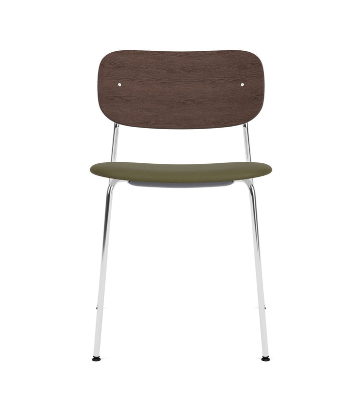 Co Dining Chair - Partially Upholstered - No Armrests - Audo Copenhagen - Chairs - Chrome Frame/ Dark Stained Oak Back/ Sierra Leather 0441 (Army) - HORNE