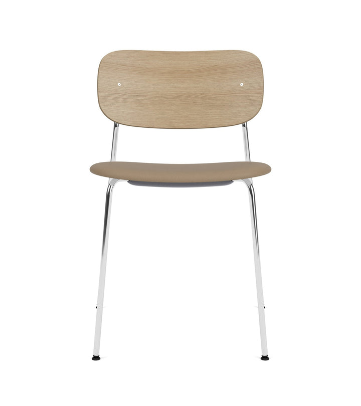 Co Dining Chair - Partially Upholstered - No Armrests - Audo Copenhagen - Chairs - Chrome Frame/ Natural Oak Back/ Sierra Leather 1611 (Stone) - HORNE