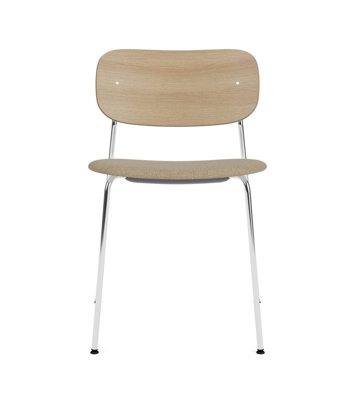 Co Dining Chair - Partially Upholstered - No Armrests - Audo Copenhagen - Chairs - Chrome Frame/ Natural Oak Back/ Audo Boucle 02 (Beige) - HORNE