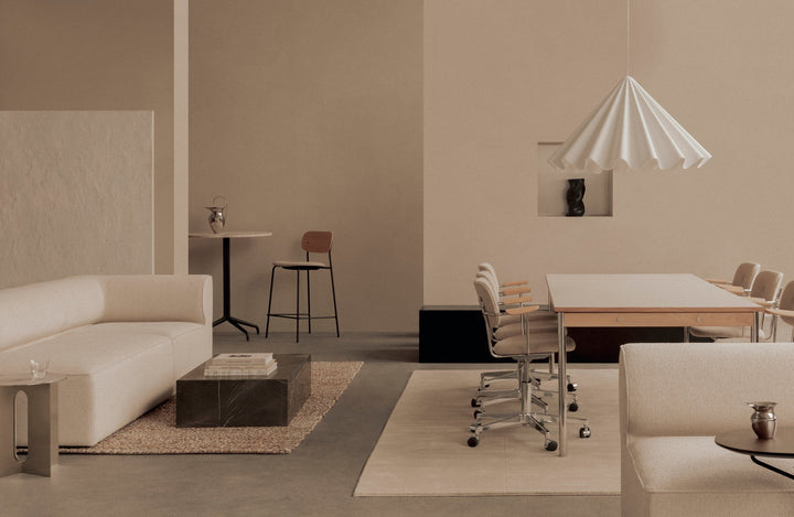 Co Table - Audo Copenhagen - Tables + Desks - 27.5" x 55" - Chrome - Laminate Creme - w/ Cable Management - HORNE