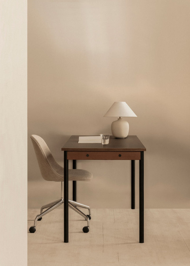 Co Table - Audo Copenhagen - Tables + Desks - 27.5" x 55" - Chrome - Laminate Creme - w/ Cable Management - HORNE