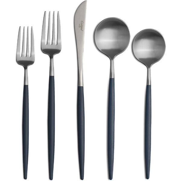 cutipol Goa Cutlery - Brushed Stainless Steel and Blue Handle - 5pc Set - Cutipol - Flatware + Serving Pieces - HORNE