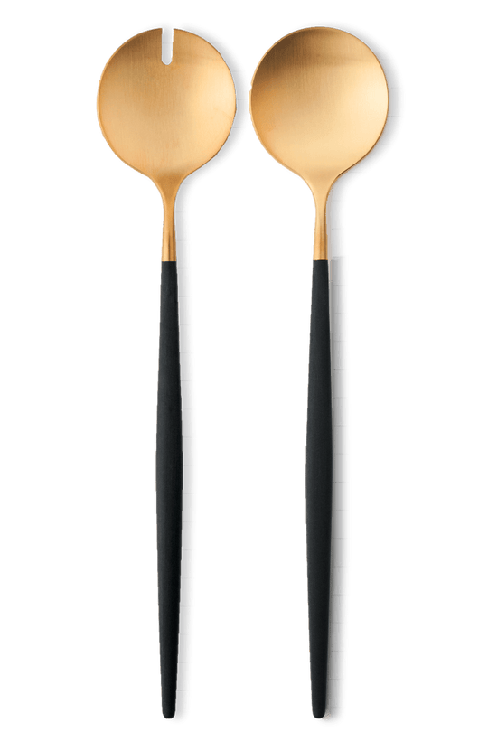 cutipol Goa Salad Servers - Brushed Gold/Black Handle