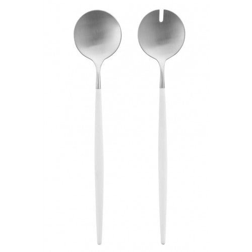 Goa Salad Servers - Brushed Steel/White Handle