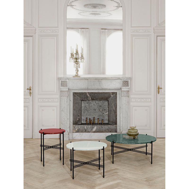TS Coffee Table Round Ø 31.5 - Gubi - Tables + Desks - Brass - White Carrara Marble - HORNE
