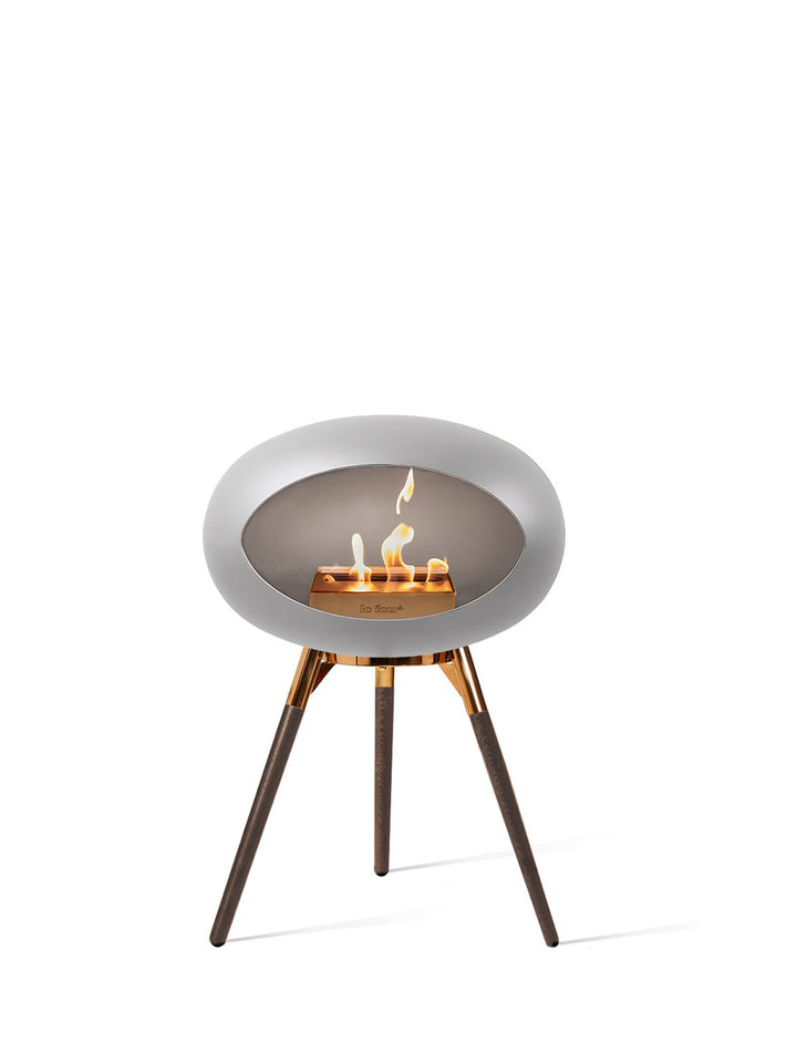 Dome - Ground Low - Le Feu - Fire Pits + Grills - Nickel Dome - Rose Gold Bowl - Smoked Oak Legs - HORNE