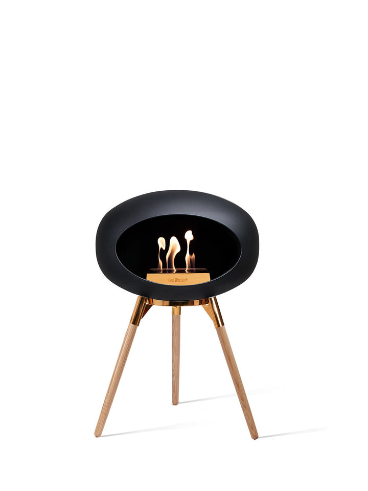 Dome - Ground Low - Le Feu - Fire Pits + Grills - Black Dome - Rose Gold Bowl - Soap Treated Oak Legs - HORNE