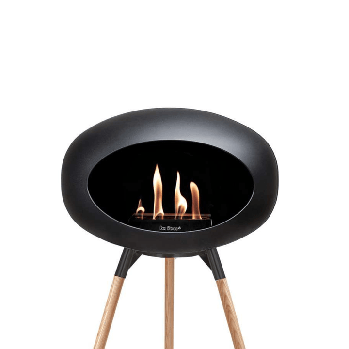 Dome - Ground Low - Le Feu - Fire Pits + Grills - Black Dome - Black Bowl - Soap Treated Oak Legs - HORNE