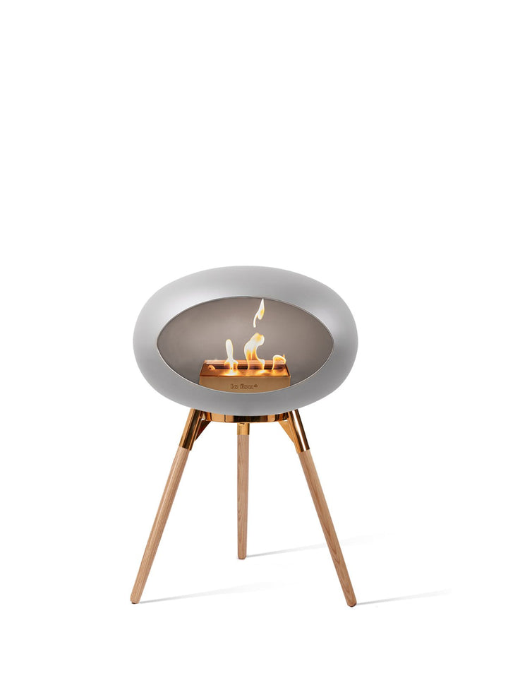Dome - Ground Low - Le Feu - Fire Pits + Grills - Nickel Dome - Rose Gold Bowl - Soap Treated Oak Legs - HORNE