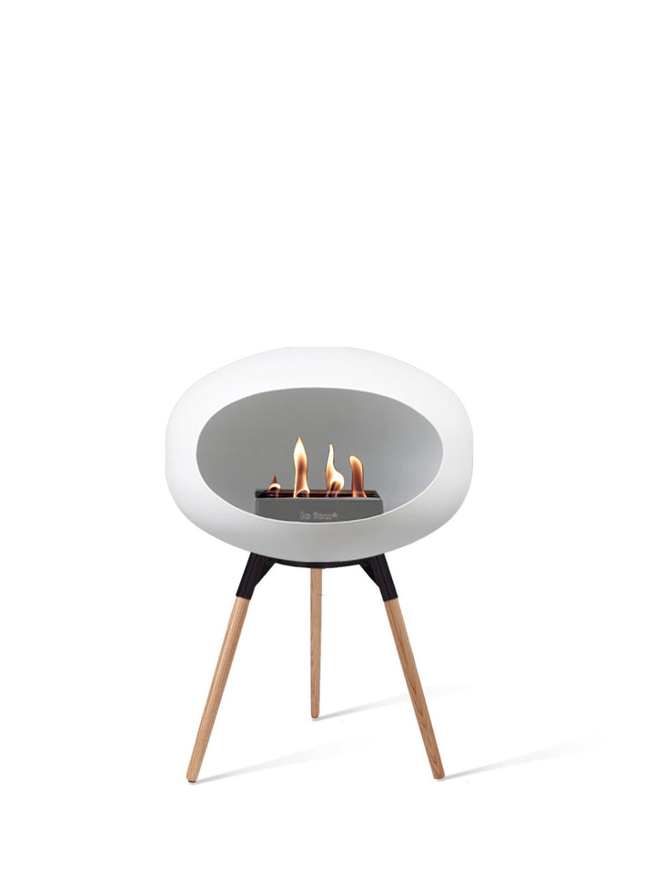 Dome - Ground Low - Le Feu - Fire Pits + Grills - White Dome - Black Bowl - Soap Treated Oak Legs - HORNE