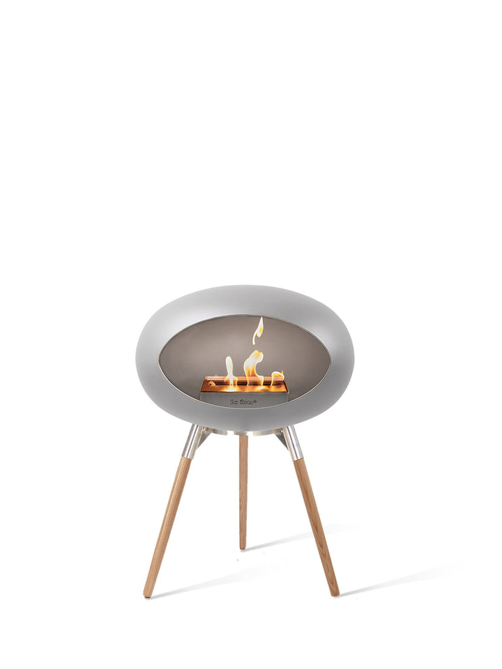 Dome - Ground Low - Le Feu - Fire Pits + Grills - Nickel Dome - Polished Steel Bowl - Soap Treated Oak Legs - HORNE
