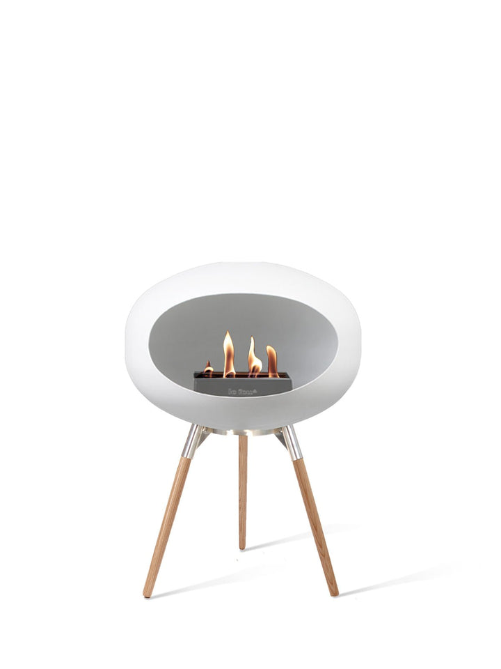Dome - Ground Low - Le Feu - Fire Pits + Grills - White Dome - Polished Steel Bowl - Soap Treated Oak Legs - HORNE