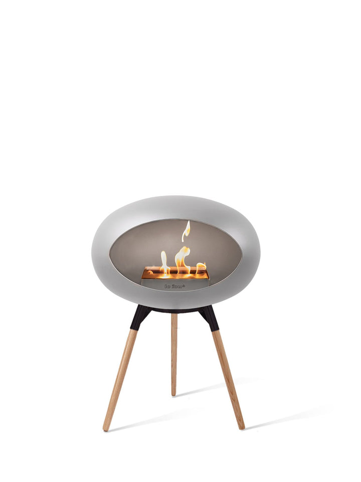 Dome - Ground Low - Le Feu - Fire Pits + Grills - Nickel Dome - Black Bowl - Soap Treated Oak Legs - HORNE