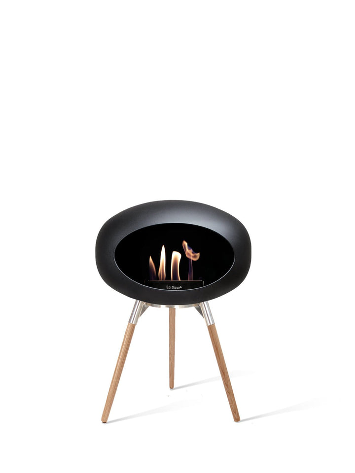 Dome - Ground Low - Le Feu - Fire Pits + Grills - Black Dome - Polished Steel Bowl - Soap Treated Oak Legs - HORNE