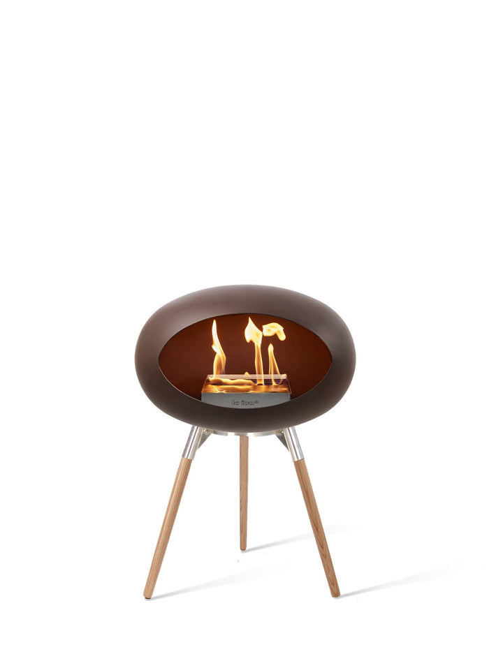 Dome - Ground Low - Le Feu - Fire Pits + Grills - Mocca Dome - Polished Steel Bowl - Soap Treated Oak Legs - HORNE