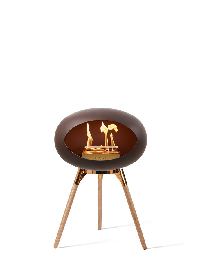 Dome - Ground Low - Le Feu - Fire Pits + Grills - Mocca Dome - Rose Gold Bowl - Soap Treated Oak Legs - HORNE