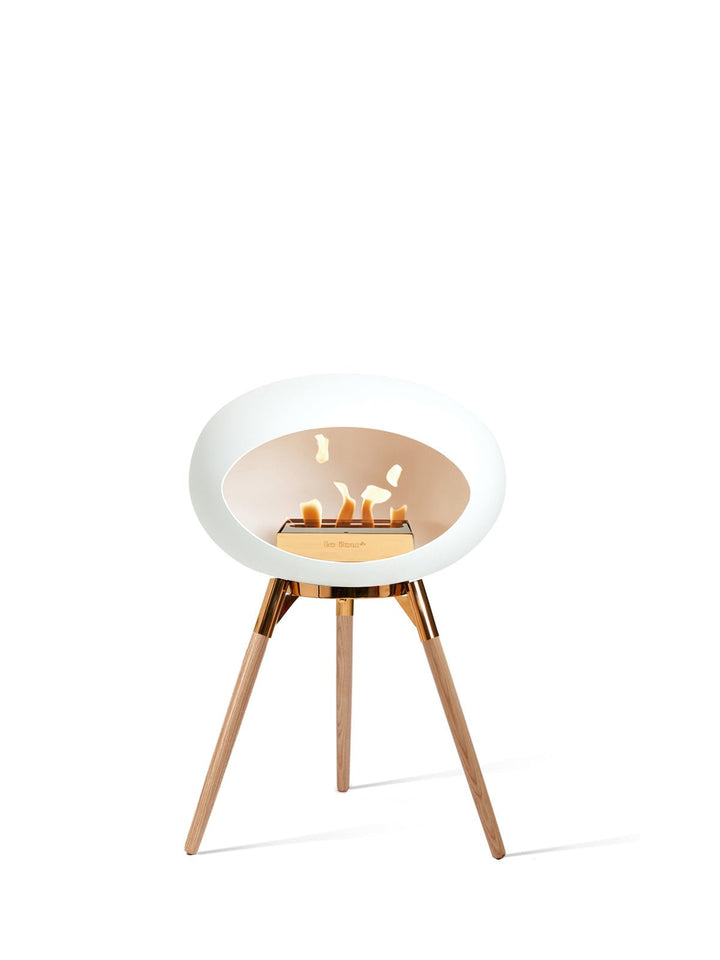 Dome - Ground Low - Le Feu - Fire Pits + Grills - White Dome - Rose Gold Bowl - Soap Treated Oak Legs - HORNE