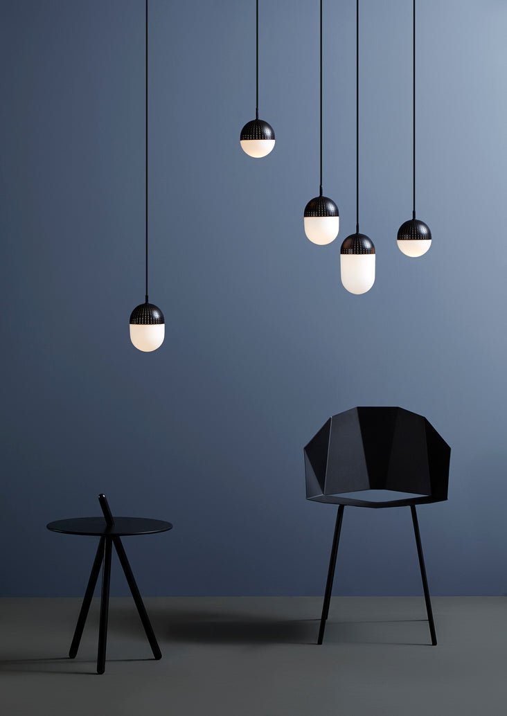 Dot Pendant - Woud - Pendants - Small - Black Painted Metal + Opal Glass Shade - HORNE