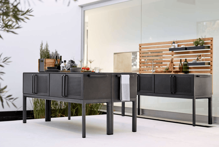 Drop Kitchen - Cane Line - Outdoor Furniture - Fossil Ceramic Without Sink - Add Teak Kitchen Wall - HORNE