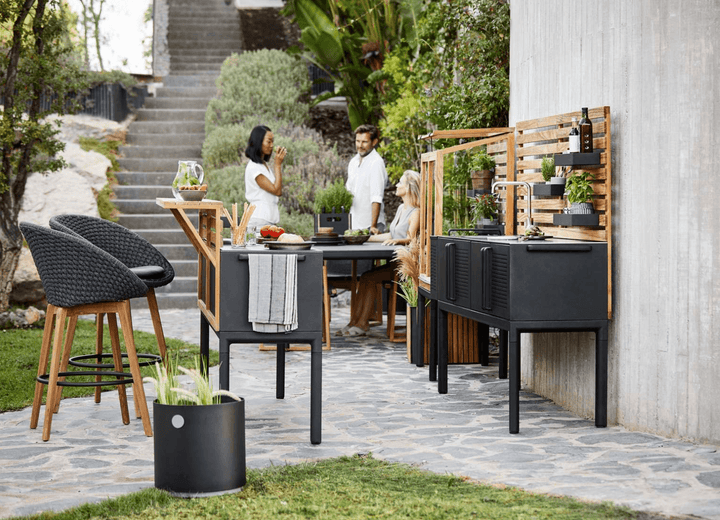 Drop Kitchen - Cane Line - Outdoor Furniture - Fossil Ceramic Without Sink - Add Teak Kitchen Wall - HORNE