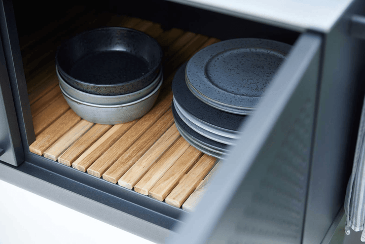 Drop Kitchen - Cane Line - Outdoor Furniture - Fossil Ceramic Without Sink - Add Teak Kitchen Wall - HORNE