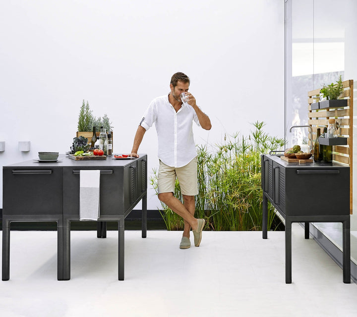 Drop Kitchen - Cane Line - Outdoor Furniture - Fossil Ceramic Without Sink - Add Teak Kitchen Wall - HORNE