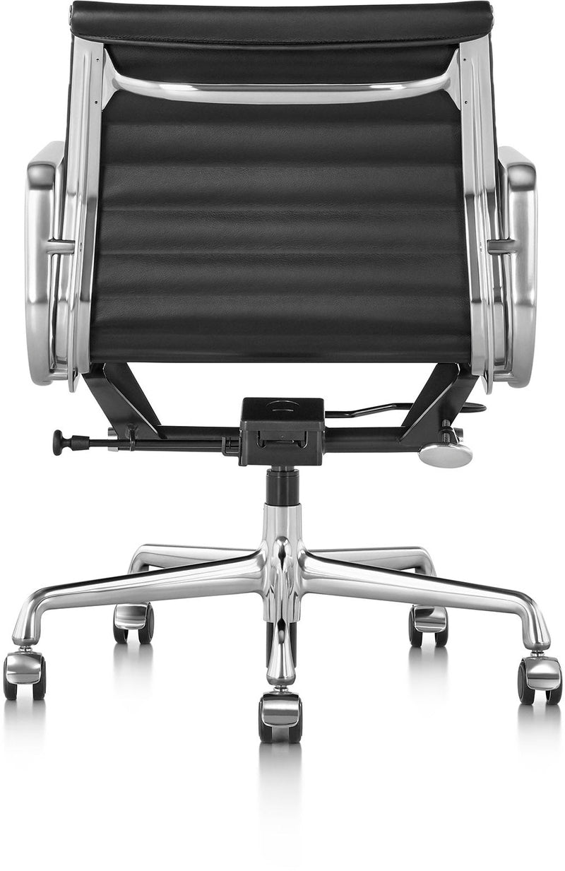 Eames® Aluminum Group Management Chair - Herman Miller® - Chairs - Glides with Manual Seat - Height Adjustment - Polished Aluminum - Prone Obsidian - HORNE