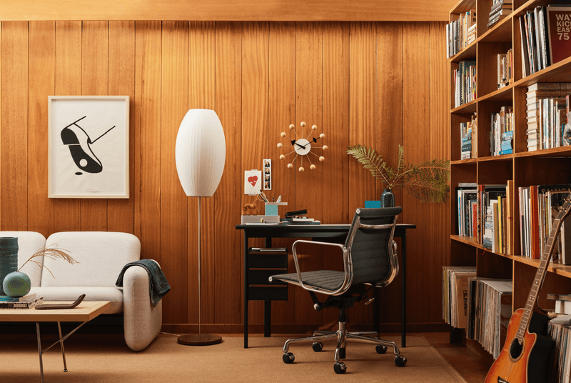 Eames® Aluminum Group Management Chair - Herman Miller® - Chairs - Glides with Manual Seat - Height Adjustment - Polished Aluminum - Prone Obsidian - HORNE