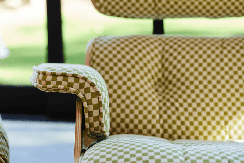 Eames® Lounge Chair and Ottoman - Alexander Girard Check - Herman Miller® - Chairs - Classic - White Oak - Black/White Checker - HORNE