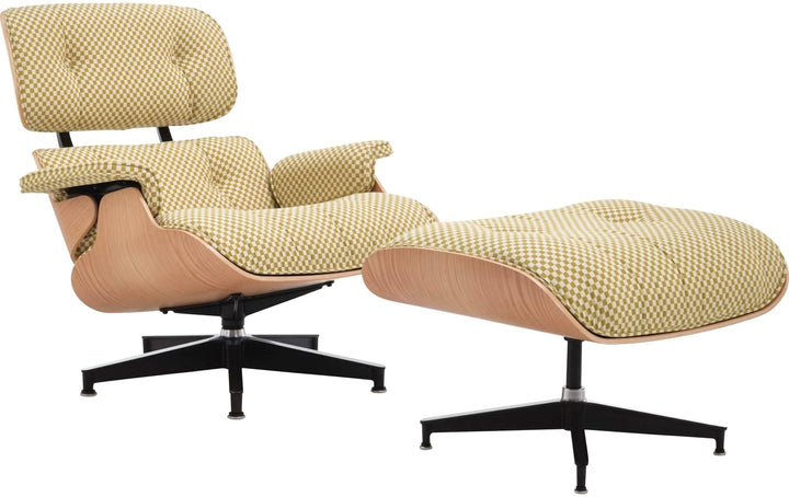 Eames® Lounge Chair and Ottoman - Alexander Girard Check - Herman Miller® - Chairs - Classic - White Oak - Emerald Light/Ivory Checker - HORNE