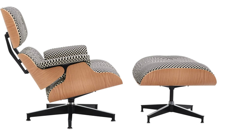 Eames® Lounge Chair and Ottoman - Alexander Girard Check - Herman Miller® - Chairs - Classic - White Oak - Black/White Checker - HORNE