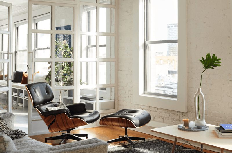Eames® Lounge Chair and Ottoman - Leather - Herman Miller® - Chairs - Classic - Oiled Walnut - Prone Obsidian - HORNE