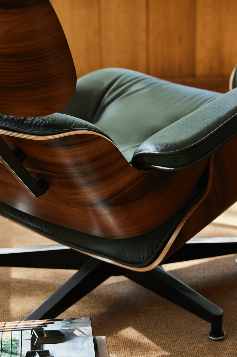 Eames® Lounge Chair and Ottoman - Leather - Herman Miller® - Chairs - Classic - Oiled Walnut - Prone Obsidian - HORNE