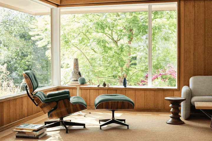 Eames® Lounge Chair and Ottoman - Leather - Herman Miller® - Chairs - Tall - Ebony Ash - Prone Lotus - HORNE