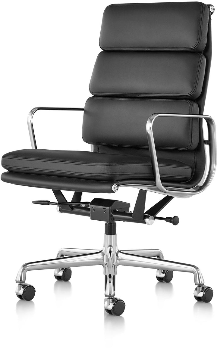 Eames® Soft Pad Executive Chair - Herman Miller® - Chairs - Casters with Manual Seat - Height Adjustment - Polished Aluminum - Prone Obsidian - HORNE
