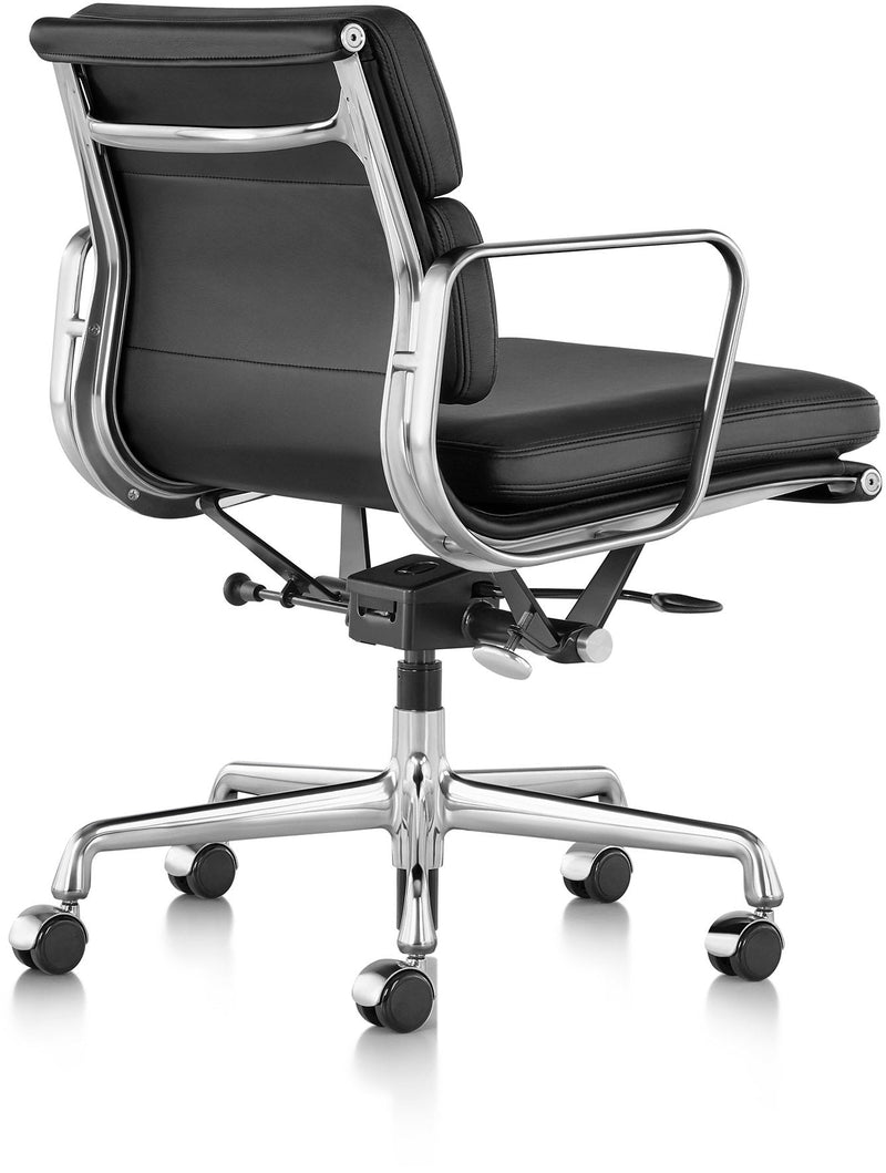 Eames® Soft Pad Management Chair - Herman Miller® - Chairs - Glides with Manual Seat - Height Adjustment - Polished Aluminum - Prone Obsidian - HORNE