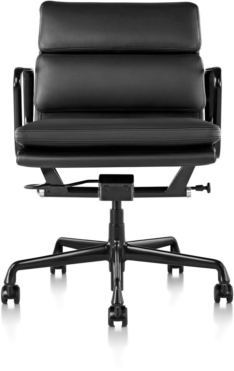 Eames® Soft Pad Management Chair - Herman Miller® - Chairs - Glides with Manual Seat - Height Adjustment - Polished Aluminum - Prone Obsidian - HORNE