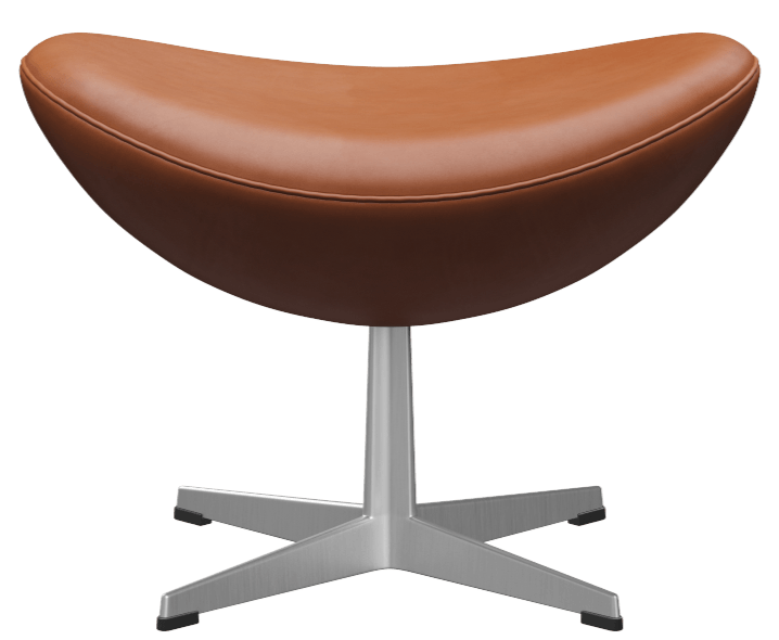 Egg™ Footstool - Fritz Hansen - Stools + Benches + Ottomans - Grace Walnut Leather - Satin Polished Aluminum - HORNE
