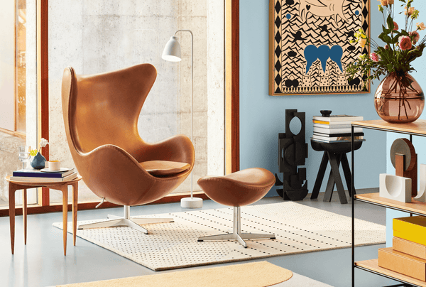 Egg™ Footstool - Fritz Hansen - Stools + Benches + Ottomans - Grace Walnut Leather - Black Lacquer - HORNE